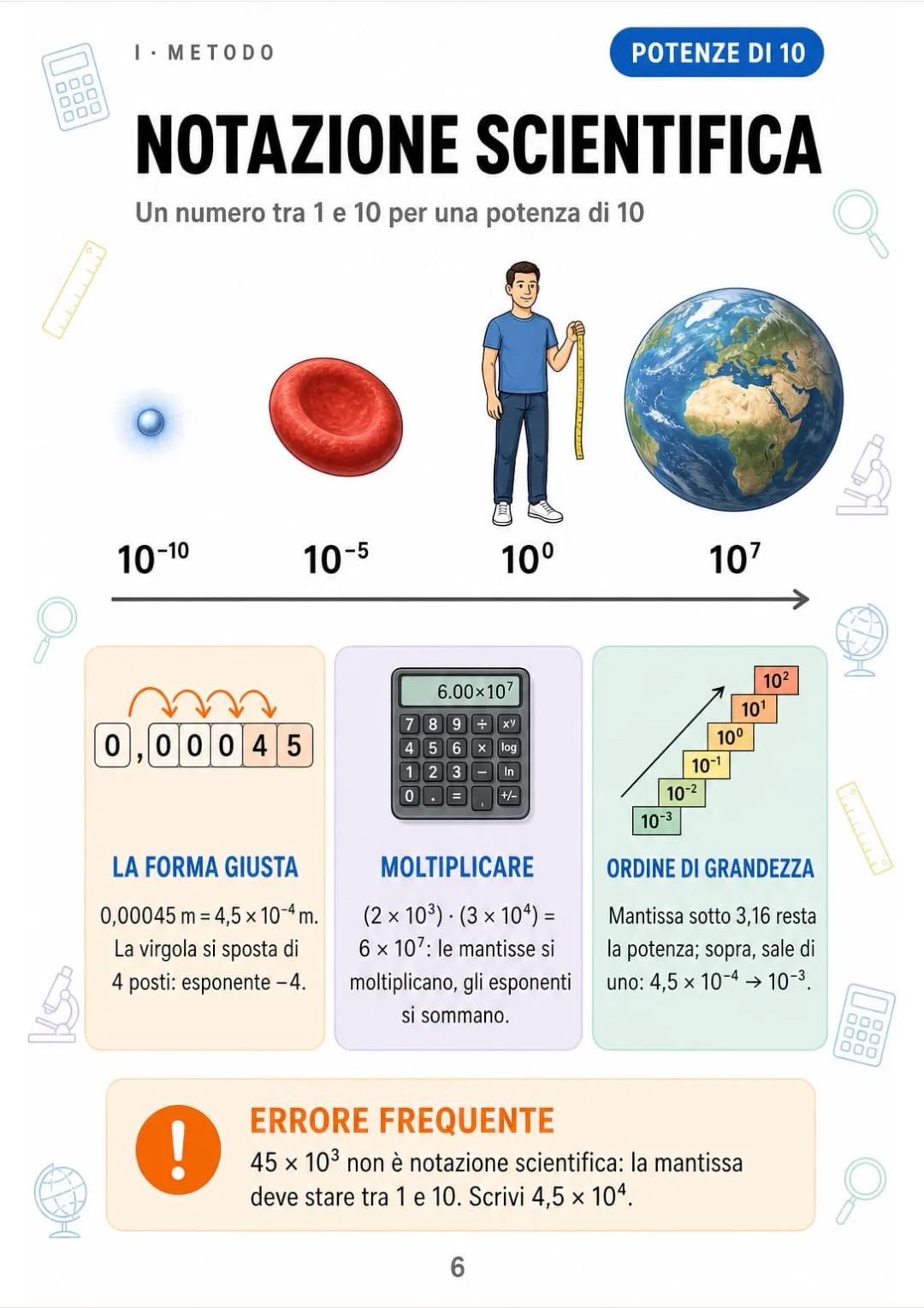 0,00045 m = 4,5 × 10⁻⁴ m: la mantissa sempre tra 1 e 10