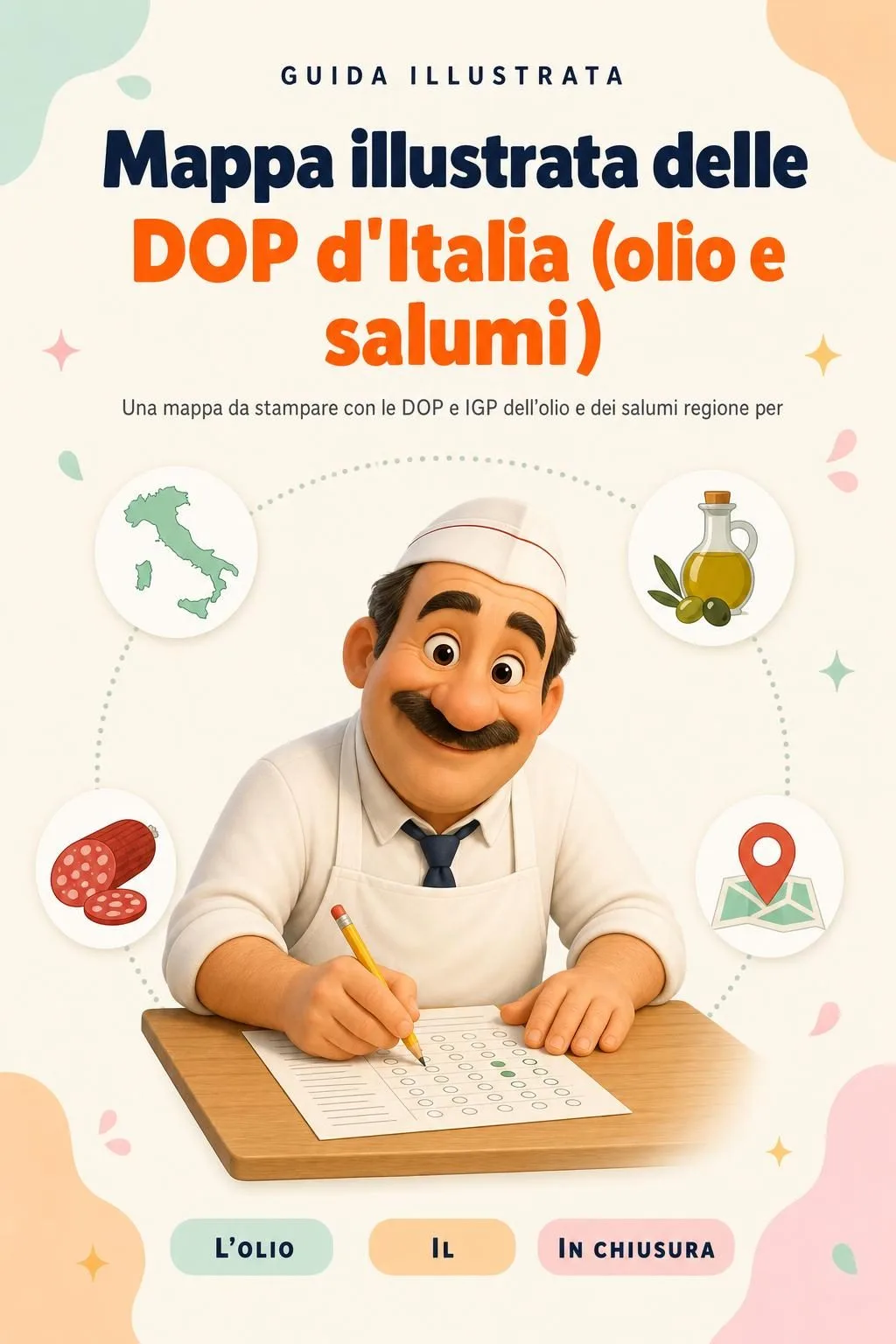 Mappa illustrata delle DOP d'Italia (olio e salumi)